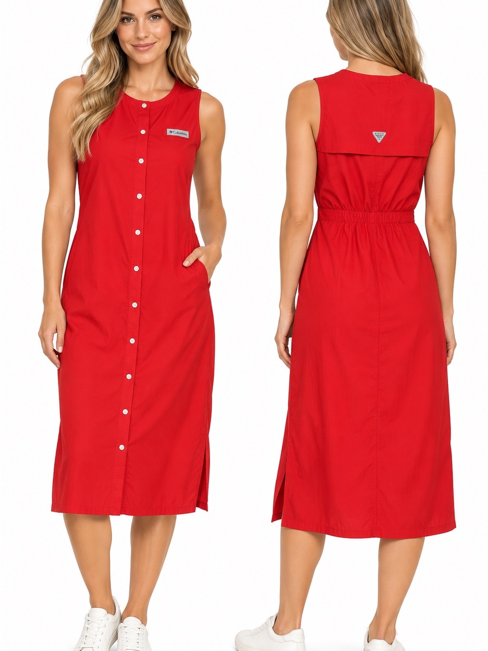 Columbia Red Sleeveless Button-Front Midi Dress - 1061